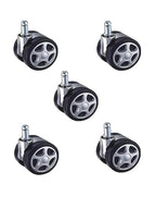 Set of five K25 heavy-duty alloy twin caster wheels for chairs by Modo Chairs, featuring durable construction and smooth rolling action.
