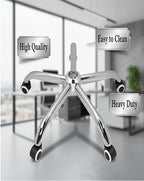 Chrome spider chair base with twin casters from Modo Chairs, featuring a sturdy metal structure and smooth rolling wheels.