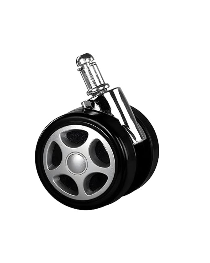 Set of three K25 heavy duty alloy twin caster wheels for chairs by Modo Chairs, showcasing durable metal construction and swivel design.