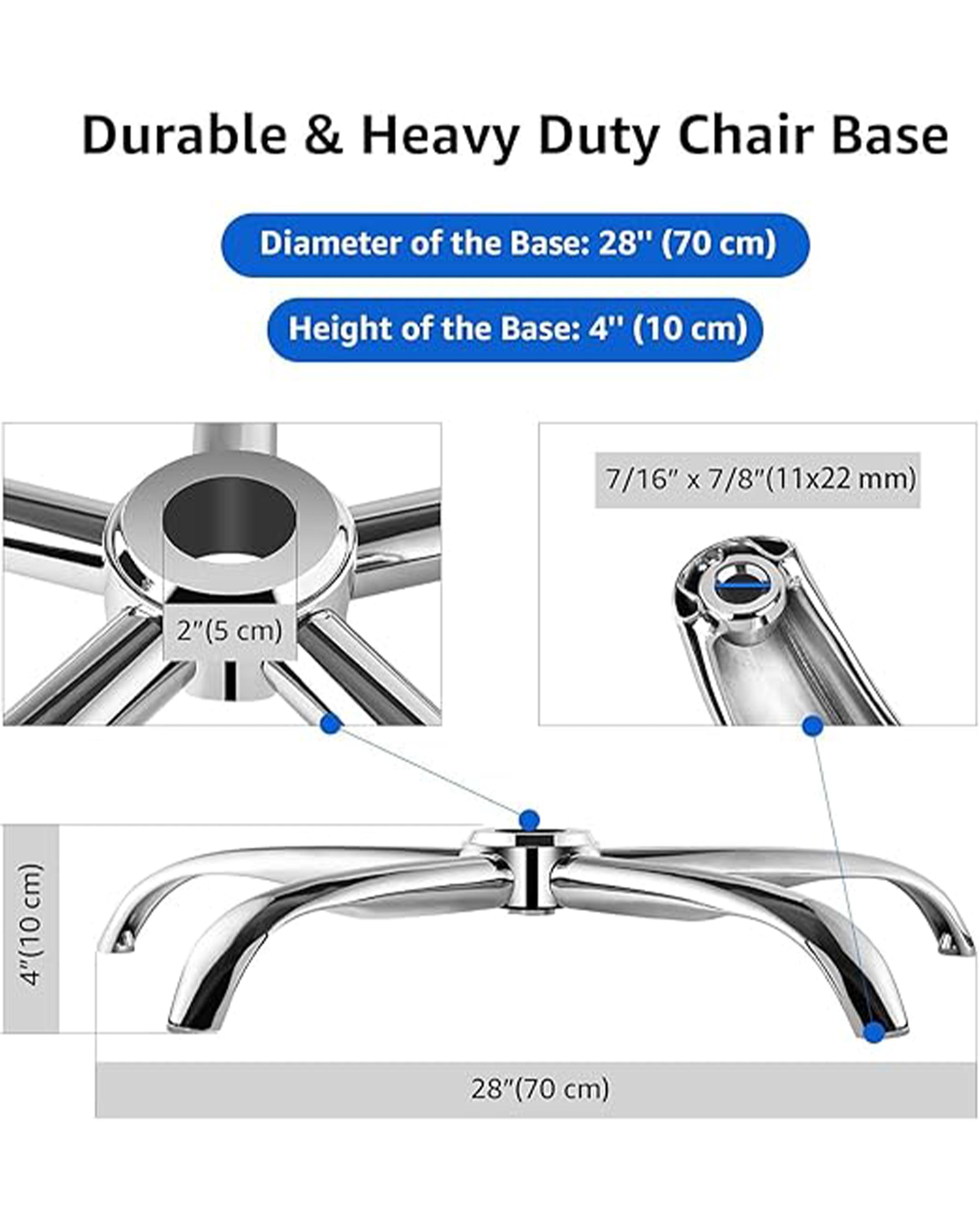 Chrome spider chair base with twin casters from Modo Chairs, featuring a sturdy metal construction and five-point design.