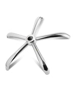 Chrome spider chair base with twin casters for Modo Chairs, featuring a sturdy five-arm design and smooth rolling casters.