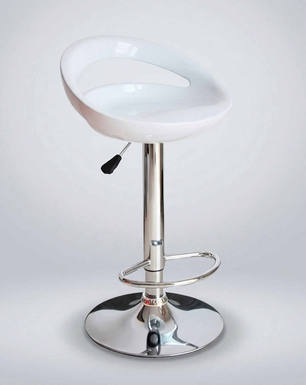 Modern Modo Sapphire Stool by Modo Chairs with a sleek design and chrome base, shown from a side view.