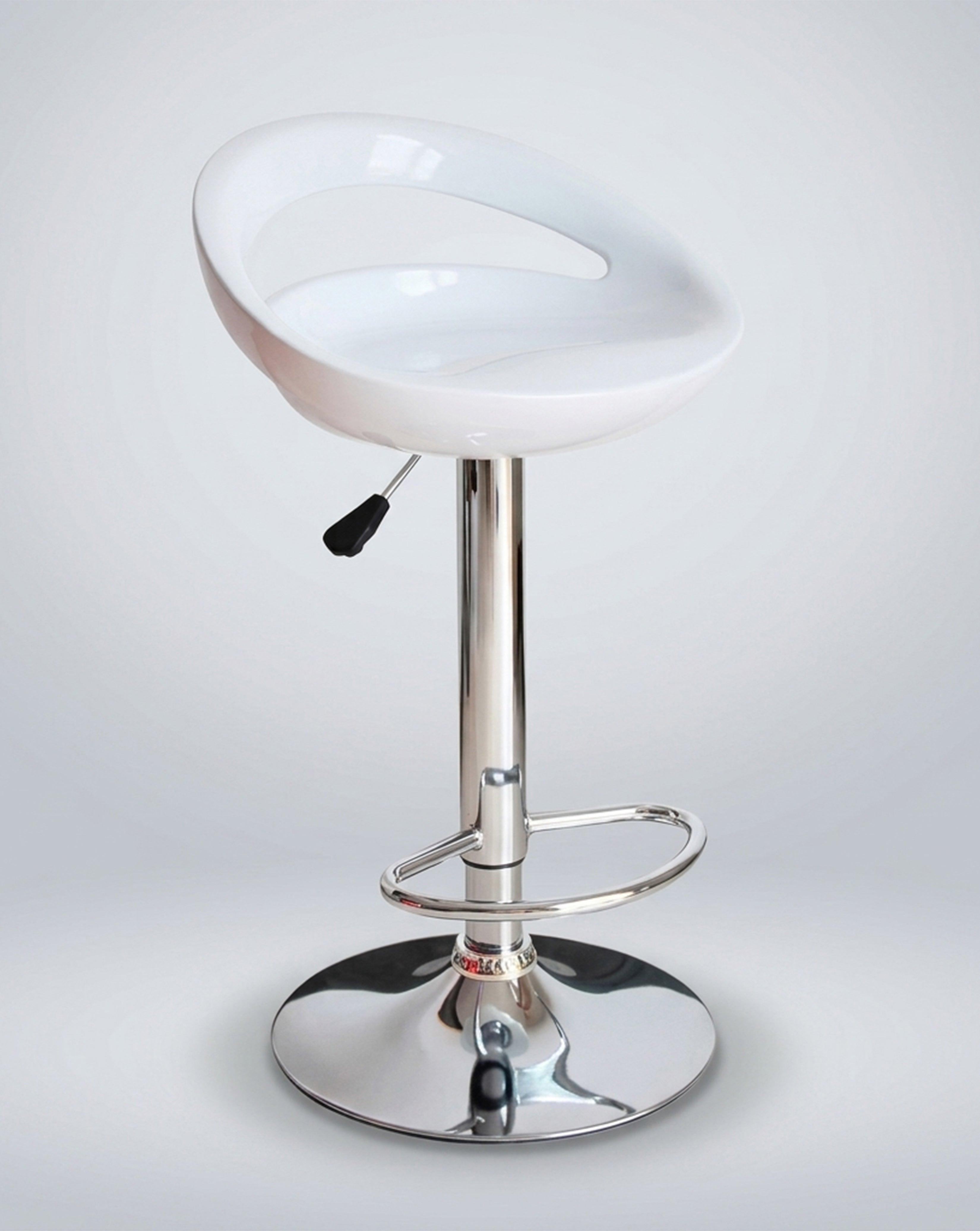 Modern Modo Sapphire Stool by Modo Chairs with a sleek design and chrome base, shown from a side view.