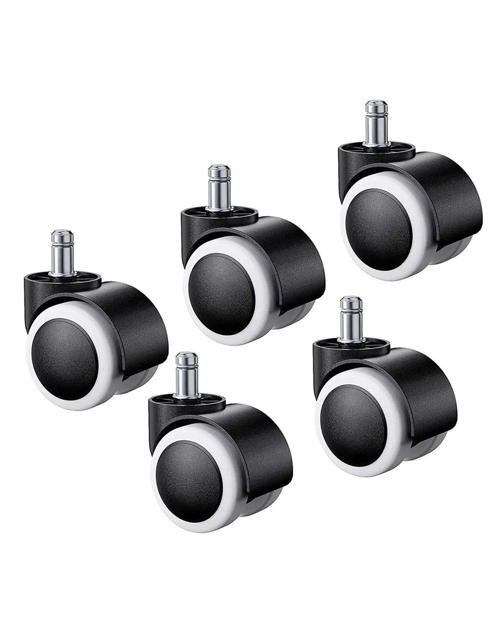 Set of five Modo Chairs office chair wheels, durable caster wheels designed for smooth movement on office floors.