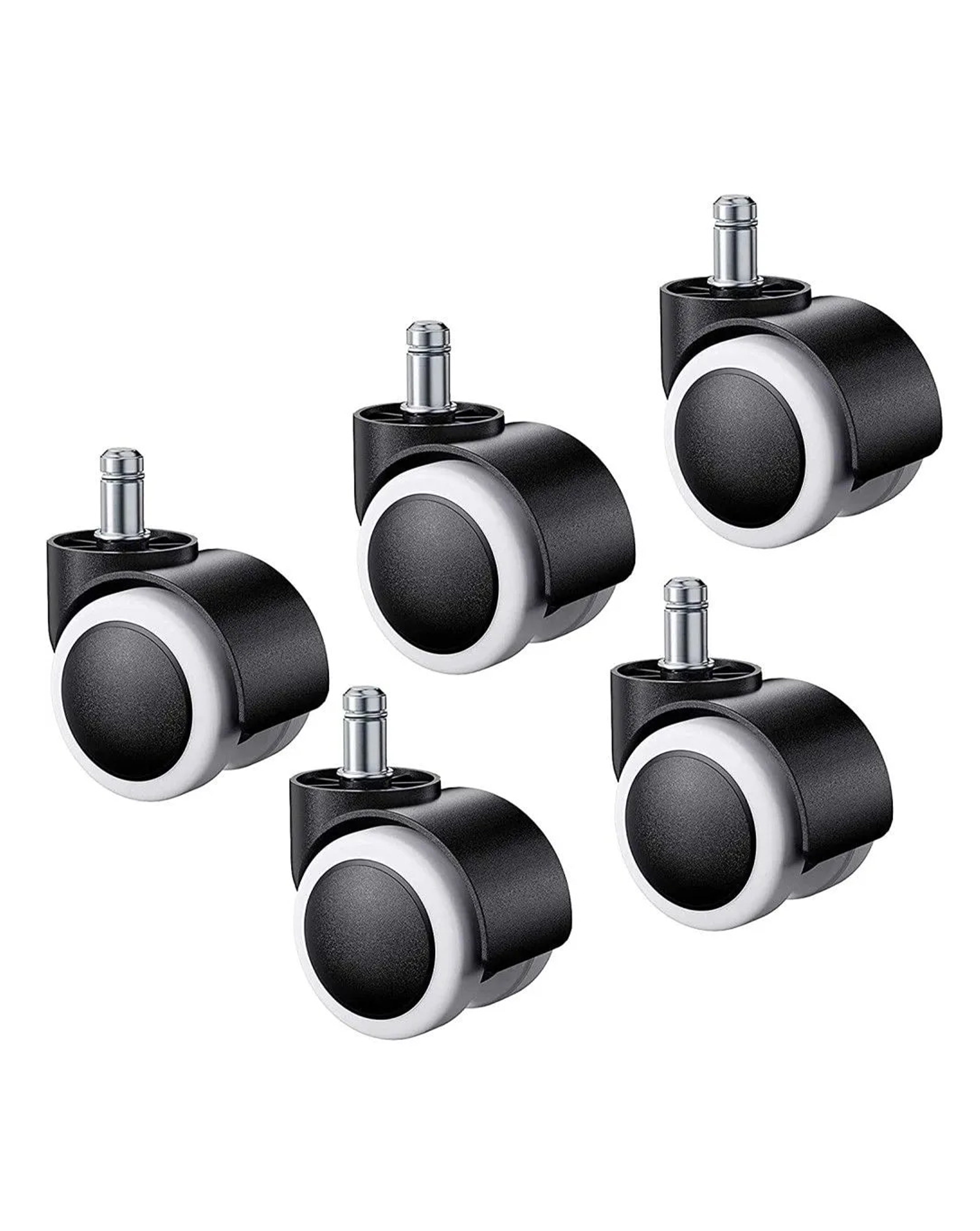Set of five Modo Chairs office chair wheels, durable caster wheels designed for smooth movement on office floors.