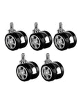 Set of five K25 heavy-duty alloy twin caster wheels for chairs, durable and sturdy with smooth rolling action.