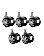 Set of five K25 heavy-duty alloy twin caster wheels for chairs, durable and sturdy with smooth rolling action.