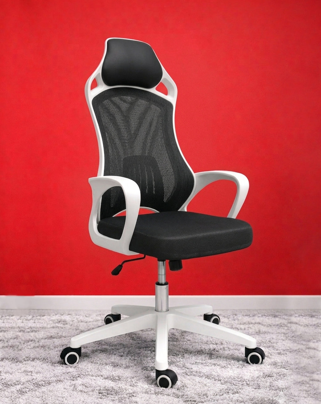 Modo Ergoo black and white office chair with ergonomic design, adjustable armrests, and modern style for workspace comfort.