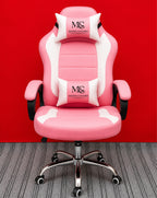 Pink Modo Phantom X gaming chair with ergonomic design, adjustable armrests, and stylish fabric upholstery for comfortable gaming sessions.
