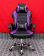 Purple Modo Phantom X gaming chair with ergonomic design, adjustable armrests, and high-back support for comfortable gaming sessions.
