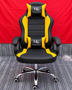 Yellow Modo Phantom X gaming chair with ergonomic design and adjustable features, ideal for comfortable gaming sessions.